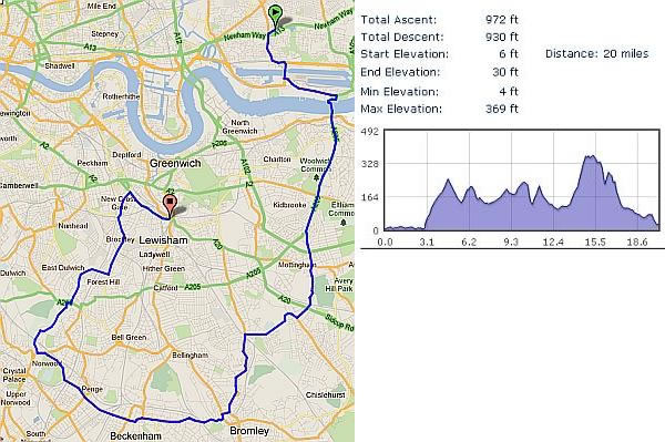 Lewisham Hook 20 Mile Route Map